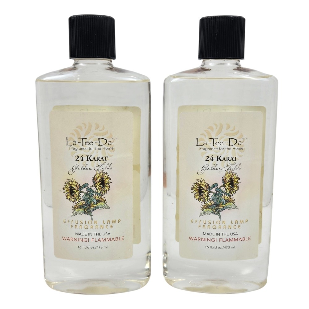 2 La-Tee-Da 24 KARAT GOLDEN FIELDS Effusion Lamp Fragrance Oil 16 fl oz Each HTF